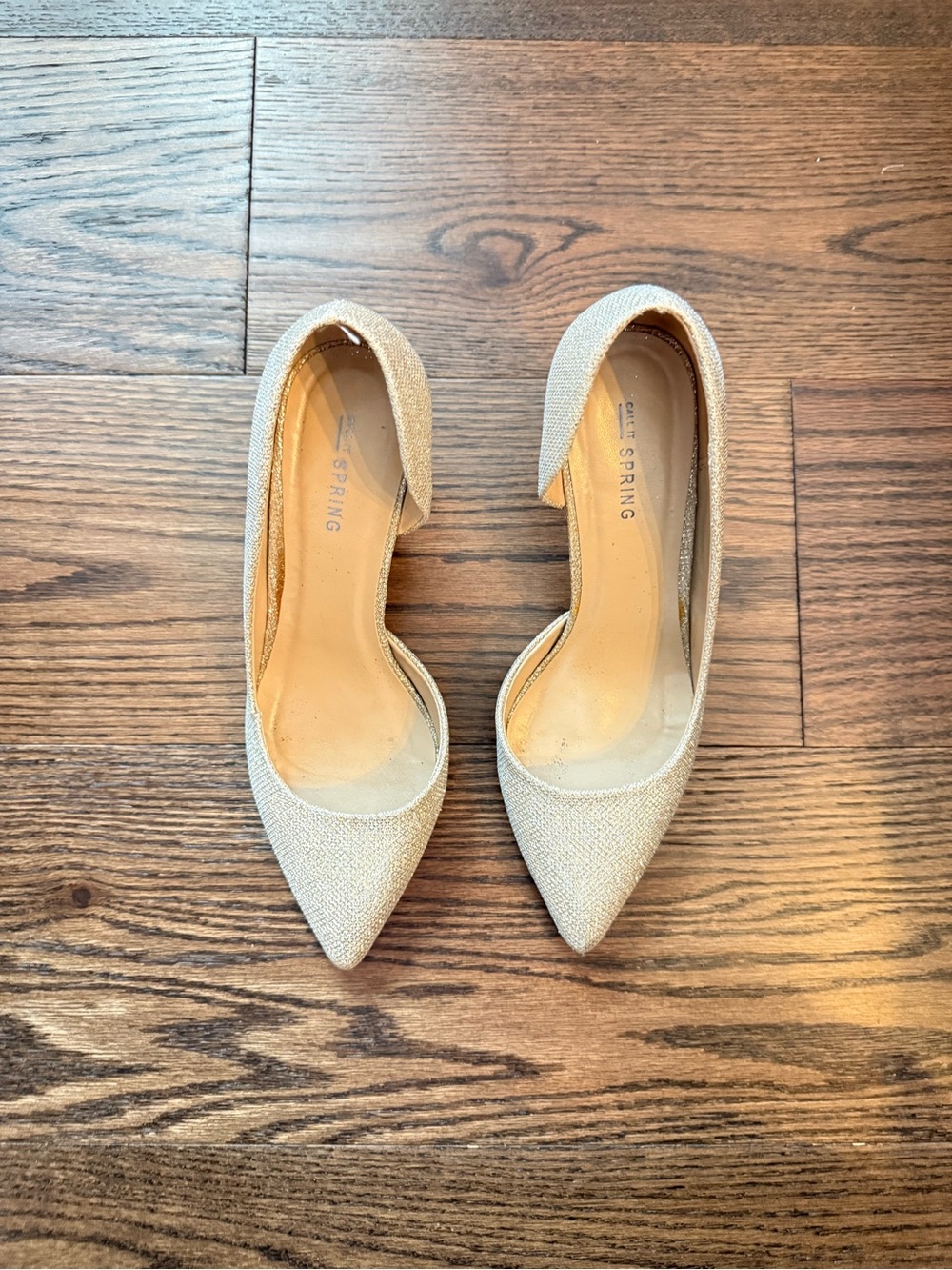 Call It Spring Pointed D'Orsay Heels in Shimmery Gold
